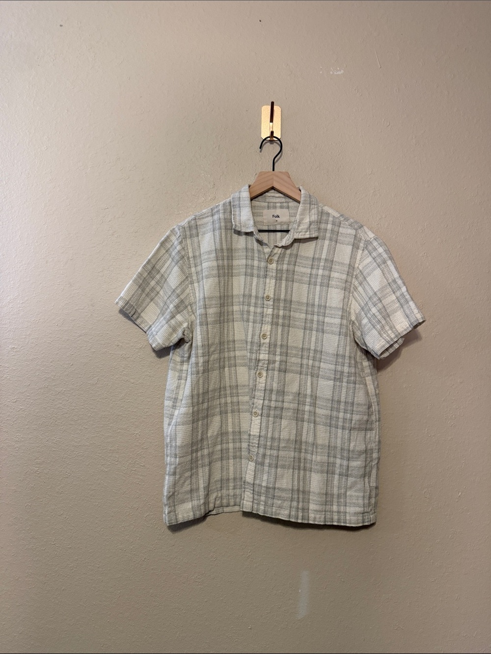 Folk Camp Shirt Textured Stripe Short Sleeve Button Up Size Medium